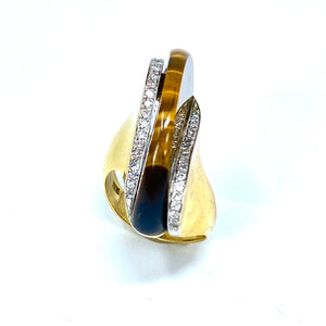 18K Vintage Tigers Eye Diamond Ring