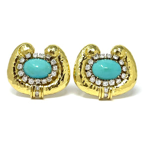 18K Turquoise And Diamond Earrings