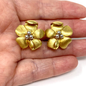 18k Brush Finish Flower Earrings