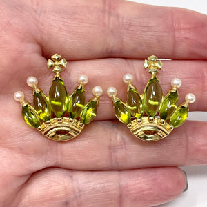 18K Cynthia Bach Peridot And Pearl Earrings