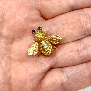 Vintage 14K Sapphire And Diamond Bee Pin