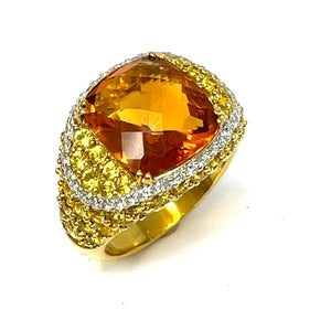 18k Citrine, Yellow Sapphire And Diamond Ring