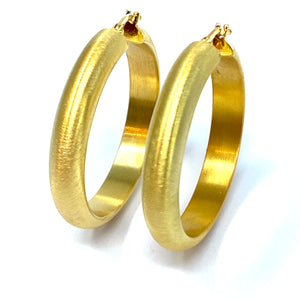 14K Italian Large Brush Finish Hoop Earrings