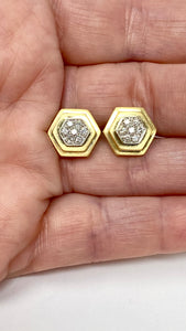 18K Italian Gold Diamond Octagon Stud Earrings