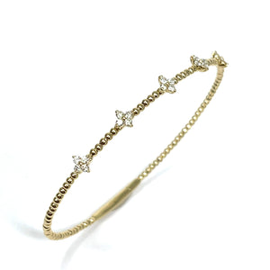 14K Beaded Diamond Station Bangle