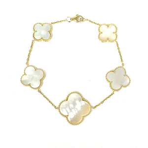 14K Mother Of Pearl Clover Bracelet