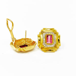 14K Pink Tourmaline And Diamond Earrings