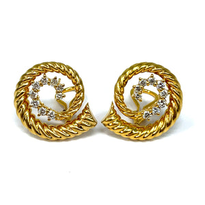 18K Diamond Fluted Swirl Earrings