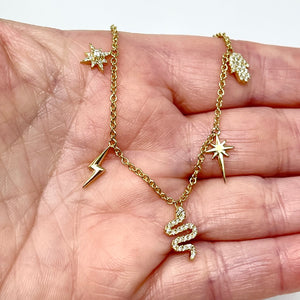 14K Diamond Snake, Hamsa, And Star Charm Bracelet