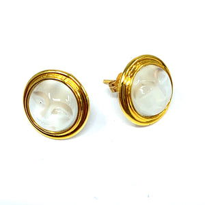 14K Man In The Moon Carved Moonstone Stud Earrings