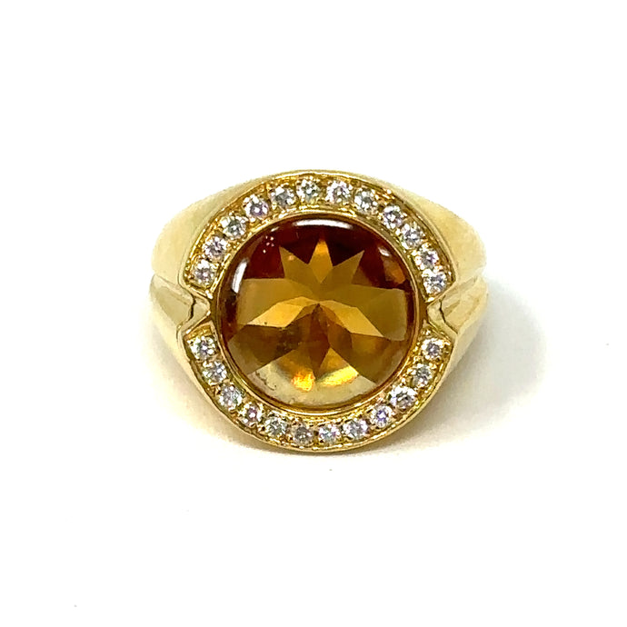 18K Movado Citrine And Diamond Ring