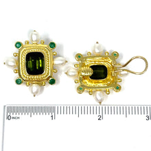 Load image into Gallery viewer, 18K Tourmaline, Pearl And Chalcedony Earrings