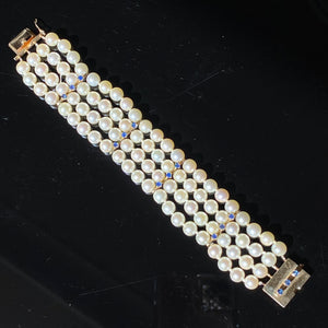 14K Vintage Pearl And Sapphire Bracelet