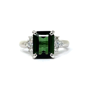 Platinum Green Tourmaline And Diamond Ring