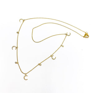 14k Diamond Crescent Moon Necklace/Choker