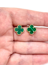 Load image into Gallery viewer, 14K Mini Malachite Clover Stud Earrings