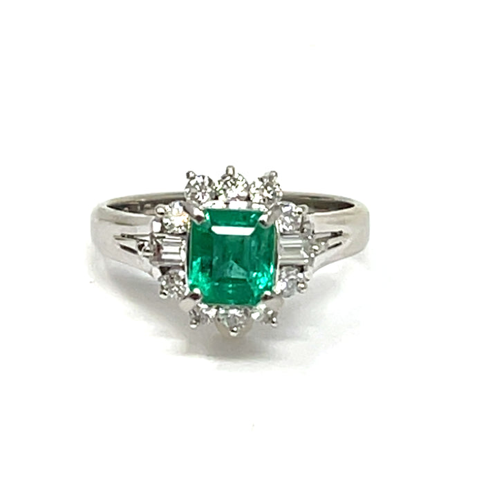 Platinum Emerald And Diamond Ring