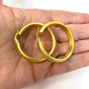 14K Italian Large Brush Finish Hoop Earrings