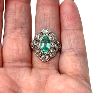 Platinum Art Deco Emerald And Diamond Ring