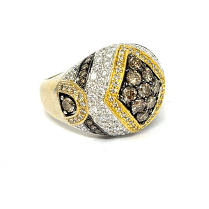 14K Champagne, Yellow And White Diamond Ring