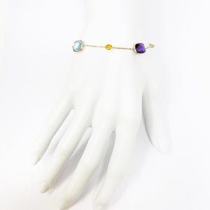 14K Cushion Cut Multi Gemstone Bracelet