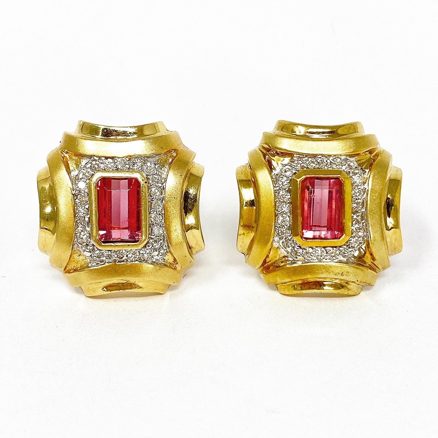 14K Pink Tourmaline And Diamond Earrings