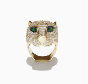 14K Effy Diamond Panther Ring With Emerald Eyes