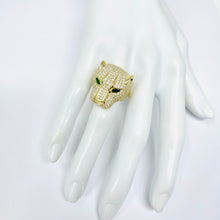 Load image into Gallery viewer, 14K Effy Diamond Panther Ring With Emerald Eyes