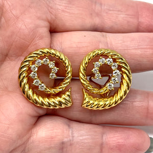 18K Diamond Fluted Swirl Earrings