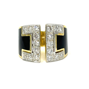 18K Diamond And Black Enamel Statement Ring