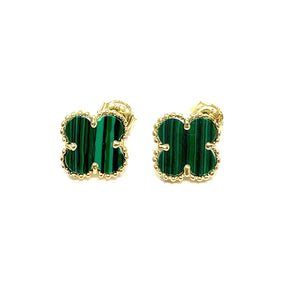 14K Mini Malachite Clover Stud Earrings