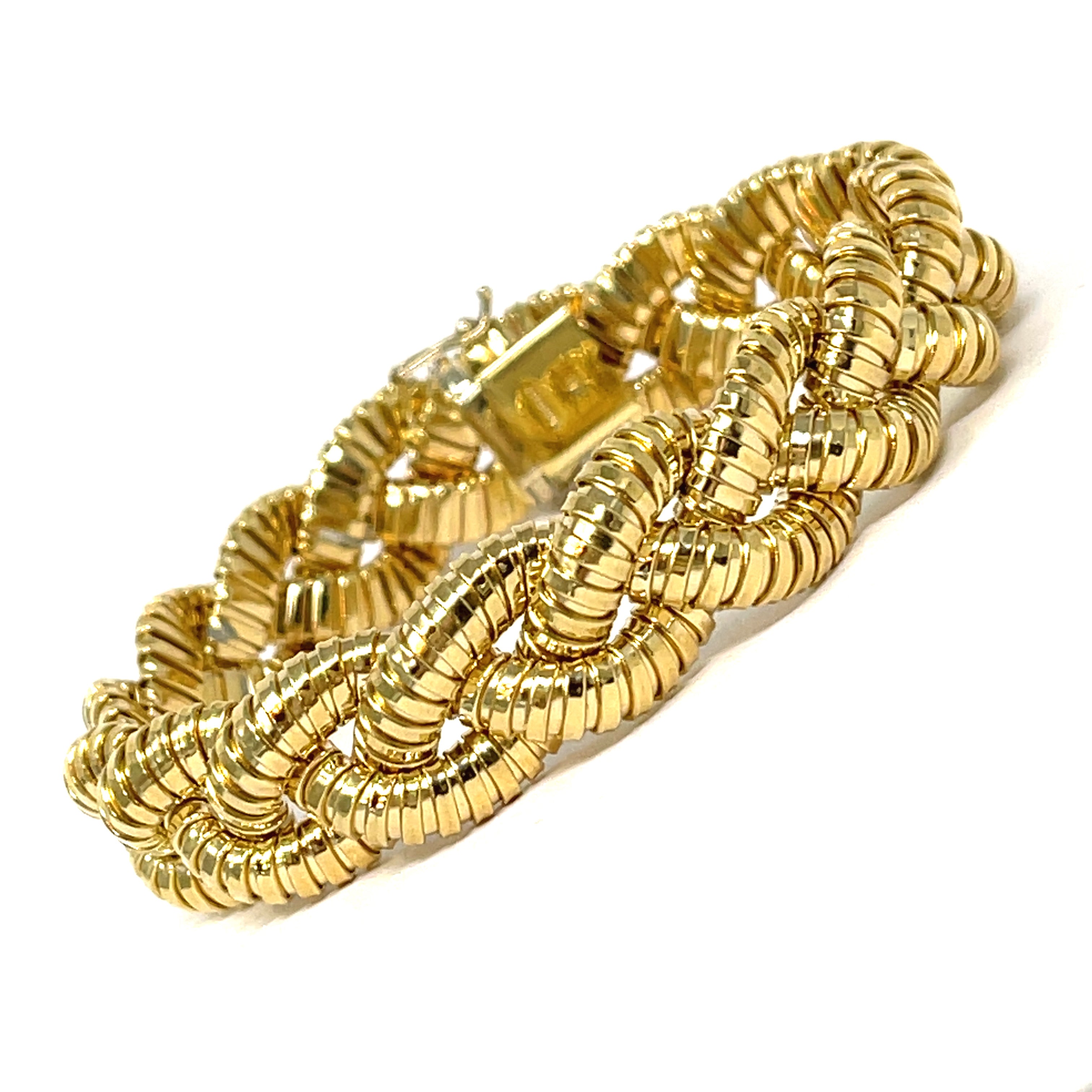Braided tubogas bracelet in italian 14k yellow gold store