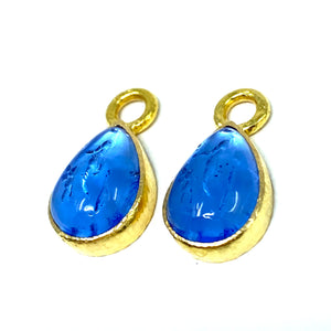 19K Elizabeth Locke Cerulean Venetian Glass Intaglio Earring Charms