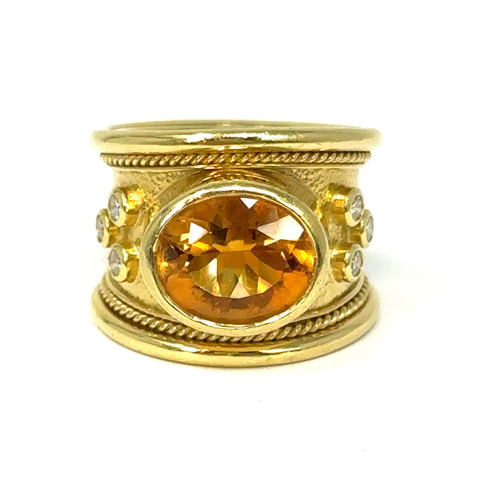 18K Citrine And Diamond Statement Ring