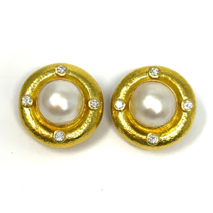 18k Elizabeth Locke Diamond Mabe Pearl Earrings