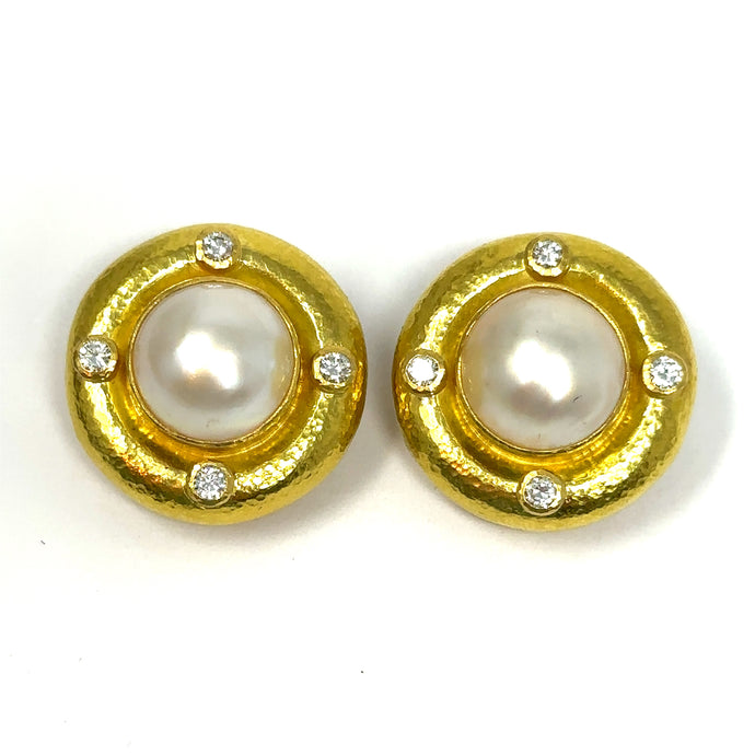 18k Elizabeth Locke Diamond Mabe Pearl Earrings