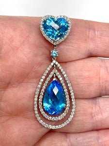 14k Swiss Blue Topaz And Diamond Necklace