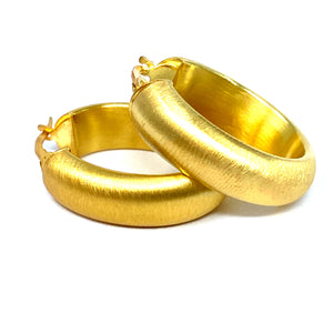 14K Italian Brush Finish Oval Hoop Earrings