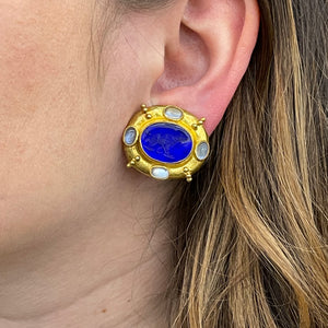 18K Elizabeth Locke Intaglio And Moonstone Earrings