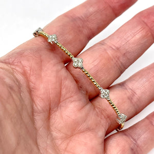 14K Beaded Diamond Clover Bangle