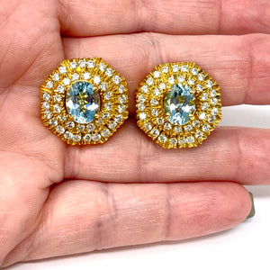 18K Aquamarine And Diamond Earrings