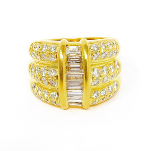 18K  Wide Three Row Diamond Ring