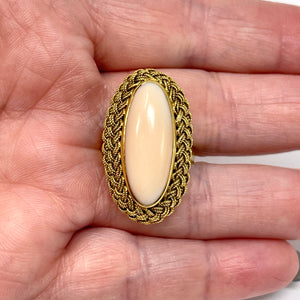 18K Angel Skin Coral Ring With Woven Bezel