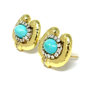 18K Turquoise And Diamond Earrings